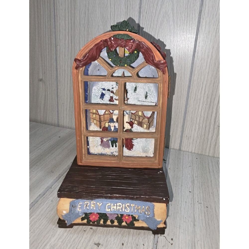 Vintage 1996 TL Toys Animated 9” WINTER SCENE MUSIC BOX Window Lights 15 Tunes